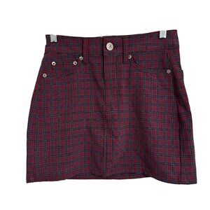 American Eagle Outfitters Hi-Rise Mini Skirt Plaid Maroon Black SZ 00 Preppy